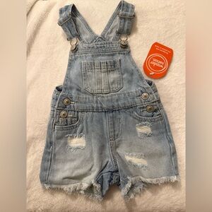 wonder nation Light Wash Denim Short Overalls with Distressed Trim
